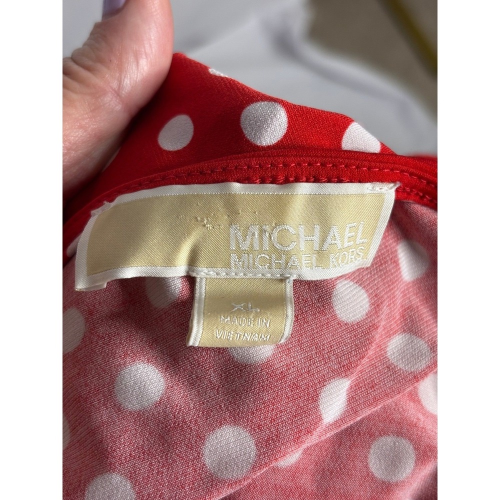 Michael Kors | Red Polka Dot Wrap Dress Ruffle Hem Cap Sleeve | XL - Picture 6 of 8